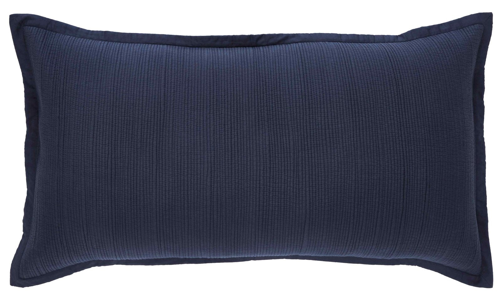 KS-167-2036_2|Detailed close-up of a deep navy blue quilted lumbar pillow, showcasing its soft textured fabric and elegant design.
