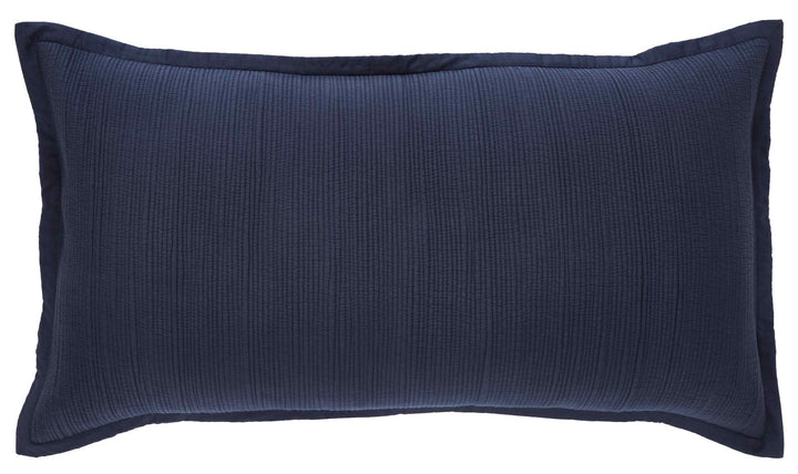 KS-167-2036_2|Detailed close-up of a deep navy blue quilted lumbar pillow, showcasing its soft textured fabric and elegant design.