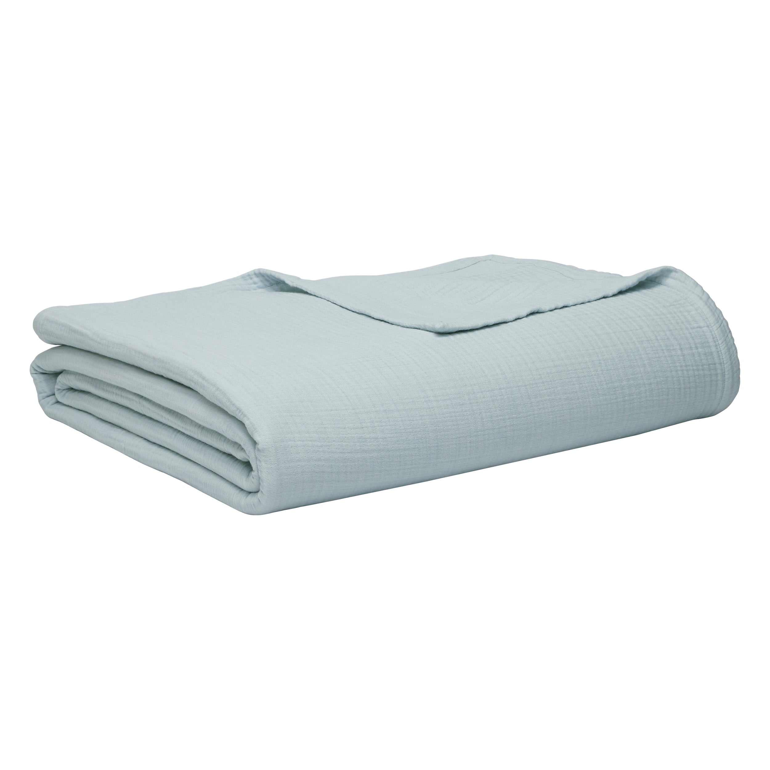 BL-863-11096_7|Folded light blue 100% cotton gauze blanket, soft texture, perfect for cozy comfort and stylish home decor.
