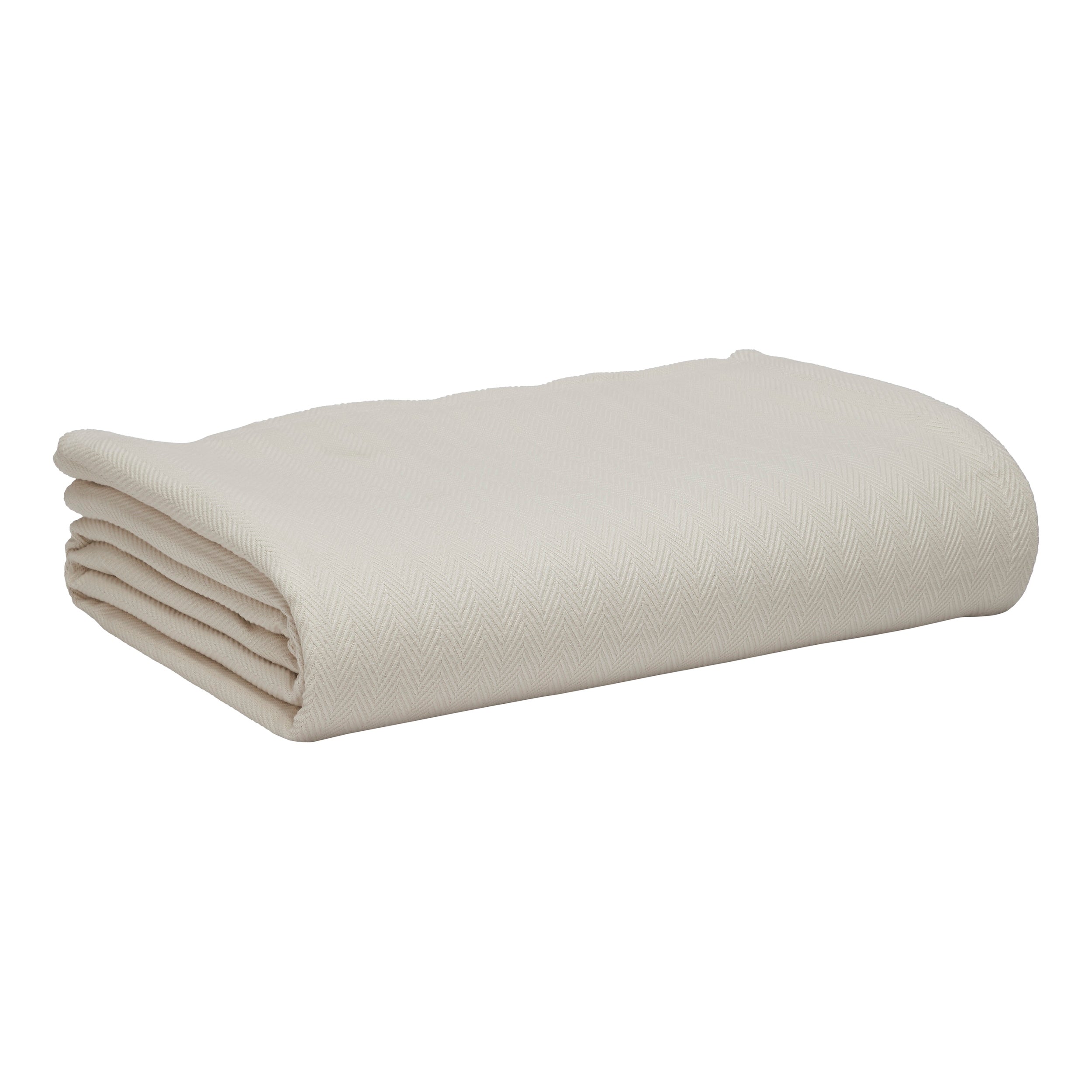 BL-866-11096_7|Neatly folded soft cream herringbone cotton blanket. Cozy and warm bed throw, ideal for stylish home comfort.