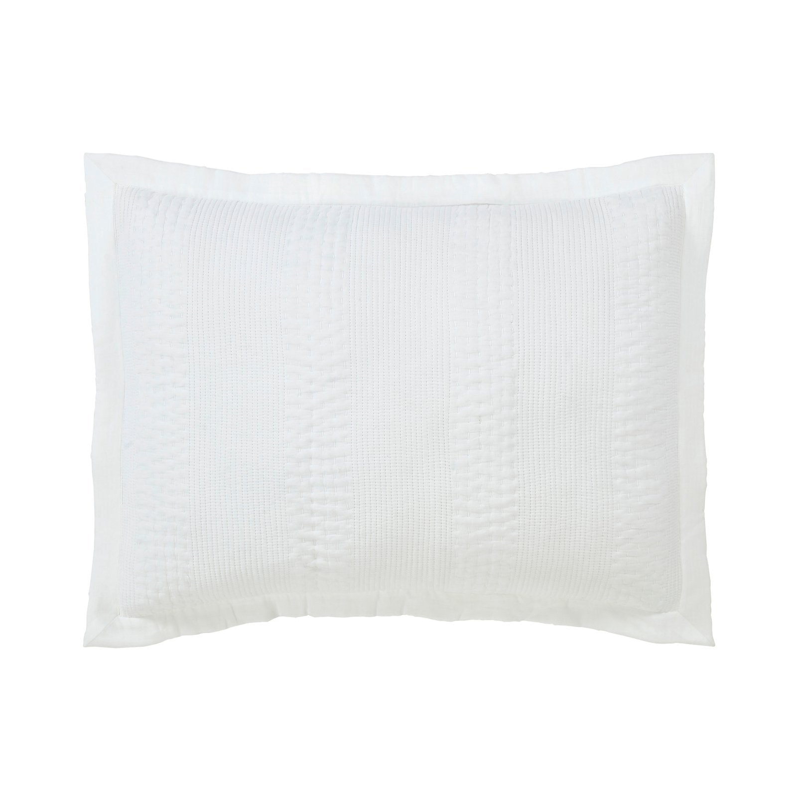 SS-163-2026_1|Crisp white quilted coverlet sham, modern wave pattern. Adds unique texture and elegance to a serene, contemporary bedroom.