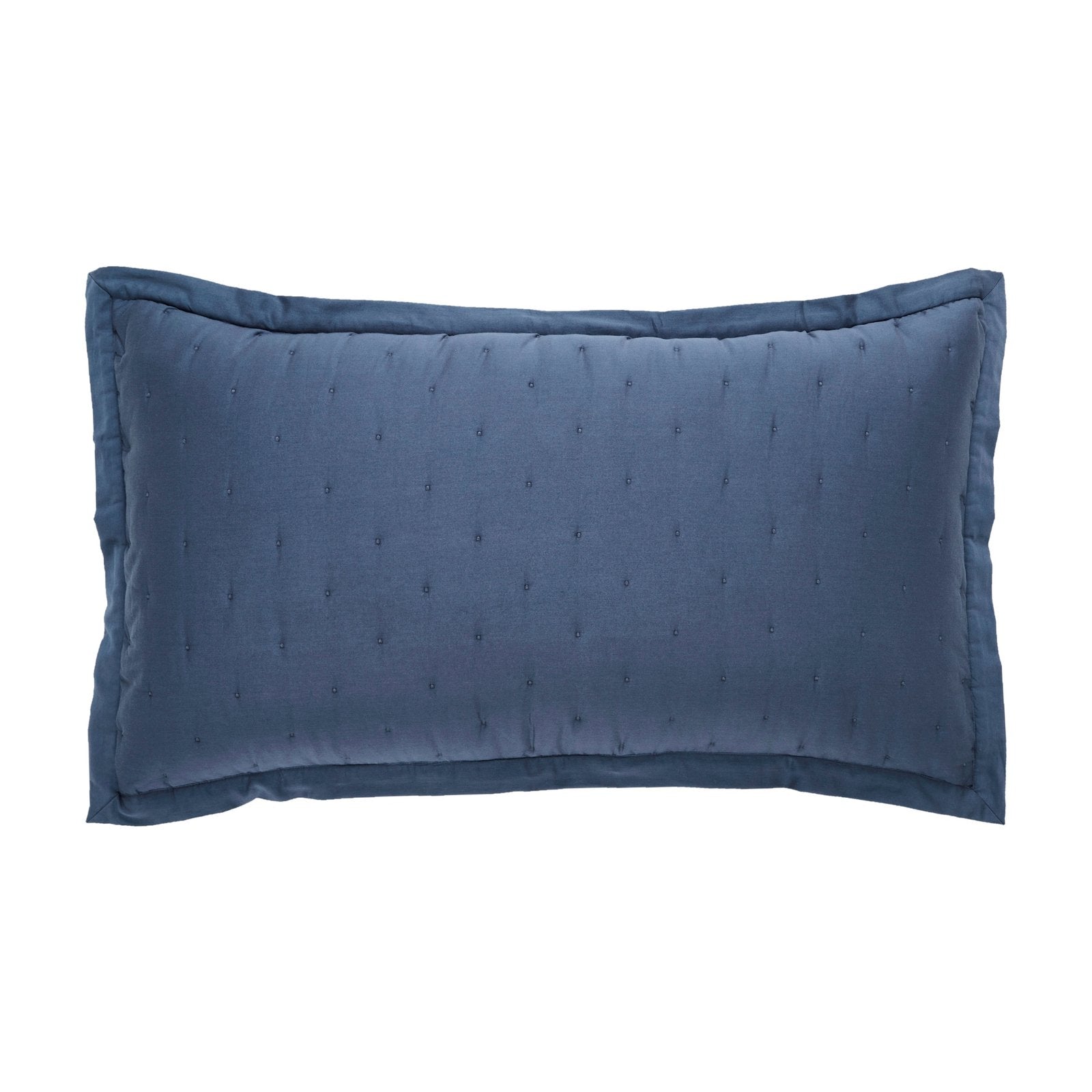 KS-357-2036_1|Blue rectangular quilted throw pillow. Soft decorative lumbar cushion with small stitched details for bed or sofa.