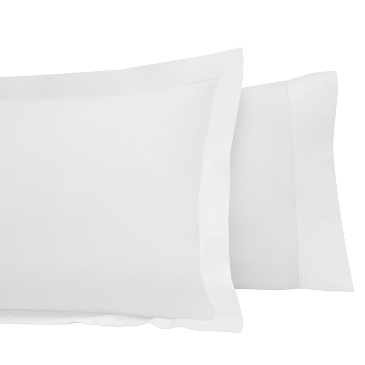 ASP-533-2032_3|Crisp white 100% cotton pillowcases, part of a luxurious percale sheet set for comfortable, breathable sleep.
