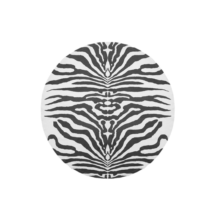 TC-4501B-60R_2|Round black and white zebra print tablecloth, a unique and bold accent piece for contemporary dining settings.