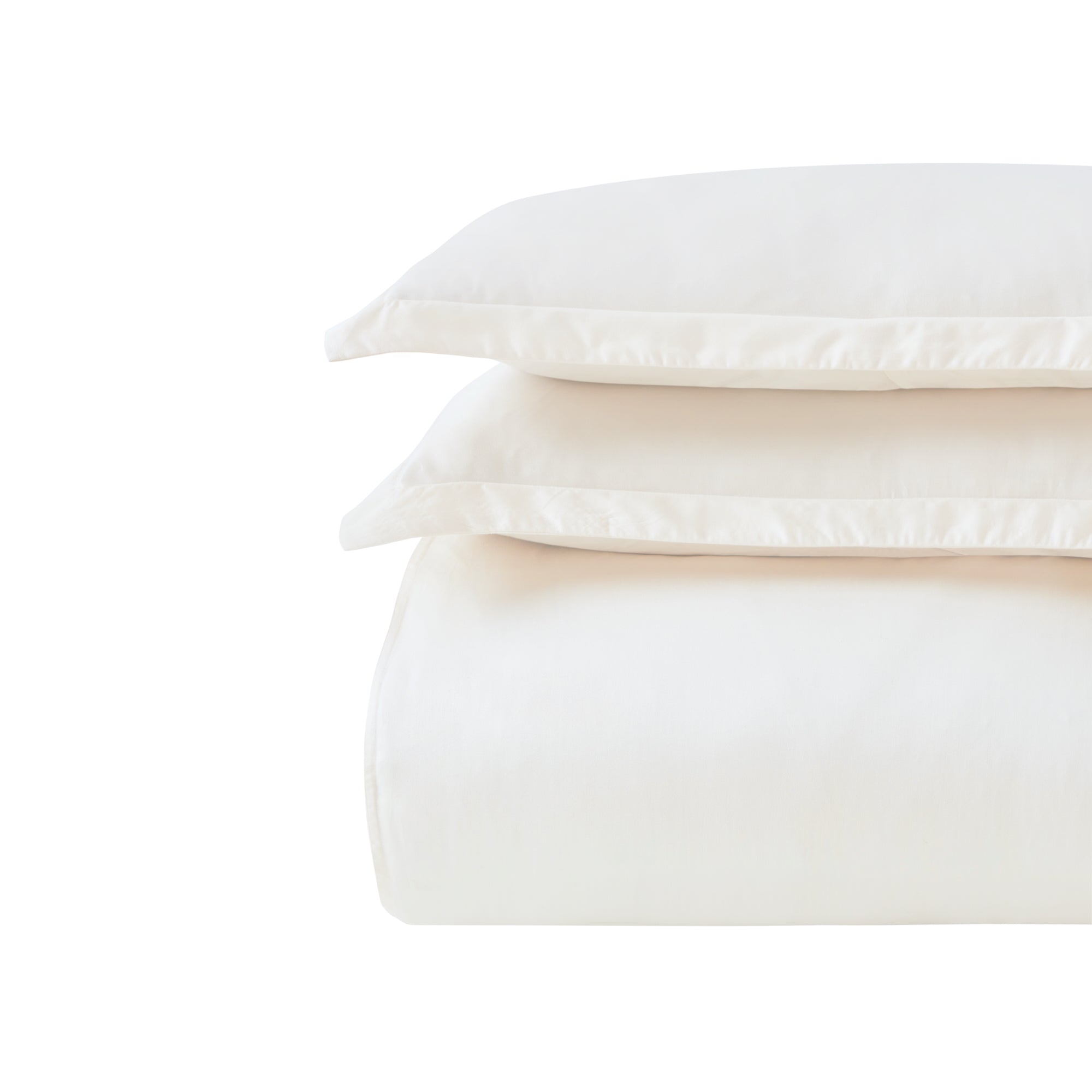 DT-046-10692_6|Stacked elegant cream soft cotton duvet cover with matching pillowcases, a comfortable and classic bedding set essential.