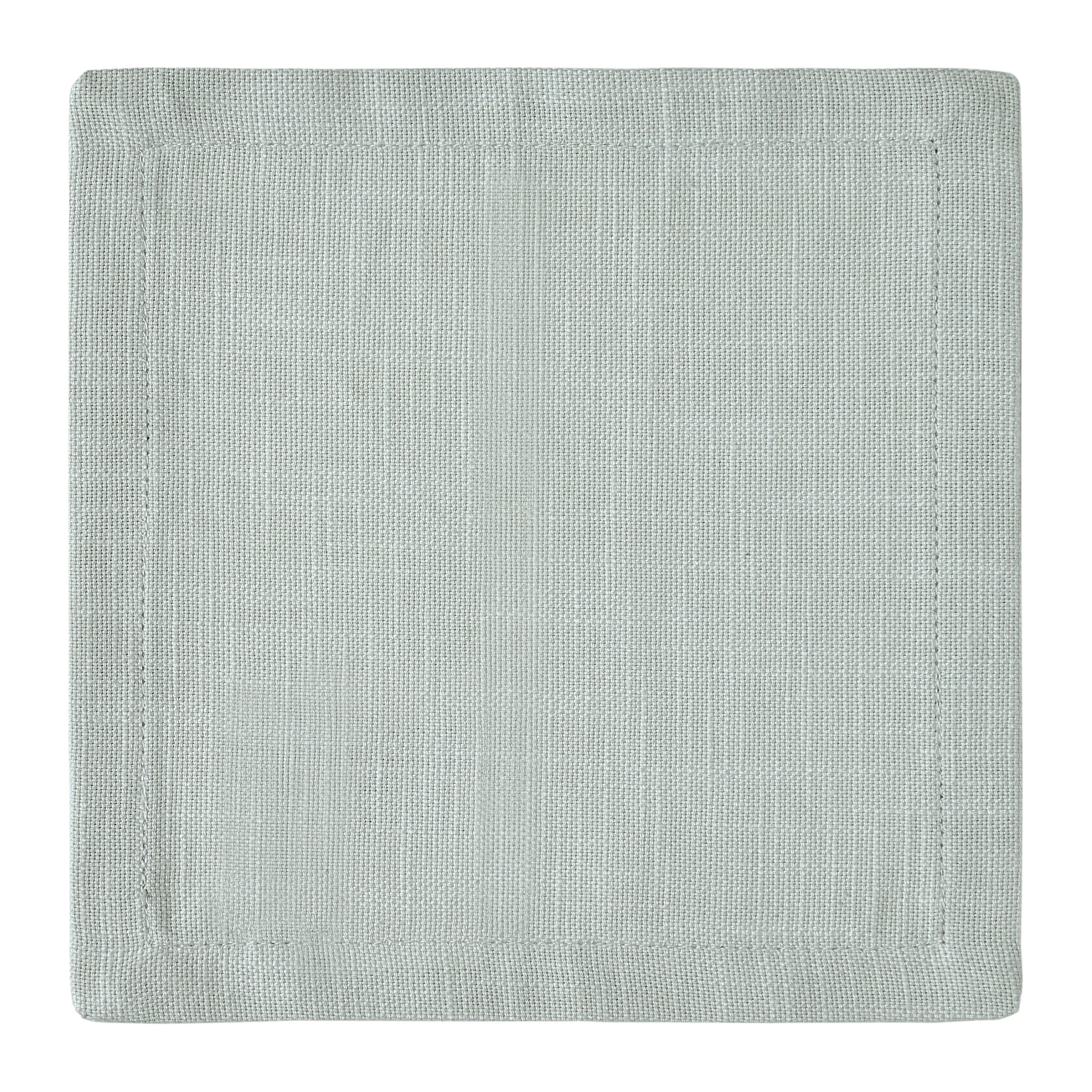 CNP-4906-66_3|Detailed close-up of a single light green linen fabric dinner napkin, highlighting its woven texture and clean hem on white.