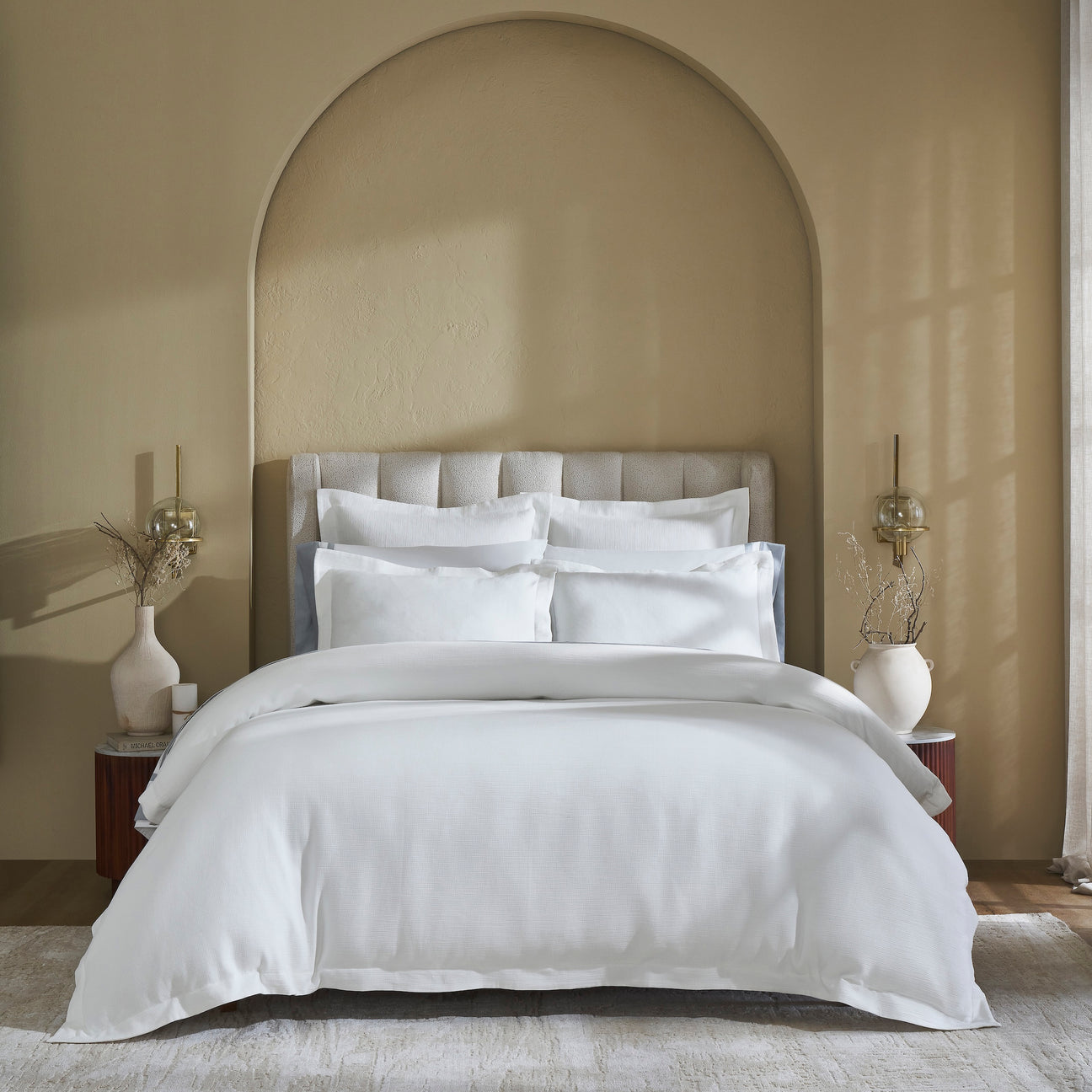 DT-067-10692_1|Pure white textured duvet cover, offering a clean, modern aesthetic for any bedroom. Soft and inviting.