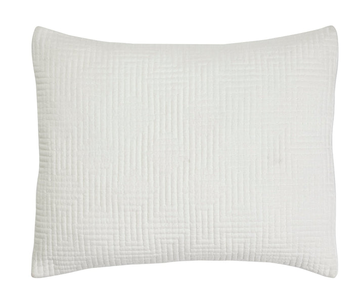 SS-199-2026_1|Elegant white geometric quilted coverlet sham with a modern maze pattern, perfect for a stylish and contemporary bedroom.