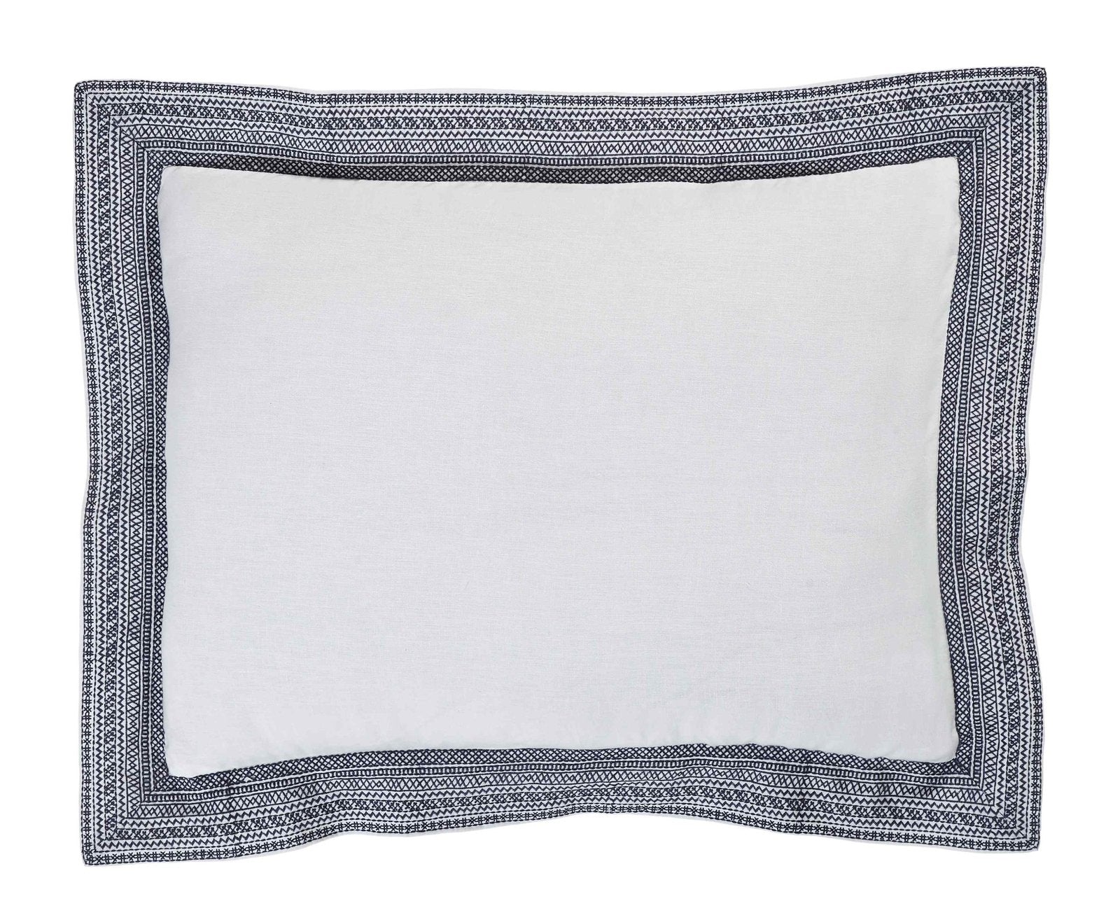 SS-016-2026_1|White duvet cover pillow sham with an intricate black geometric border, adding a refined, modern touch to bedding.