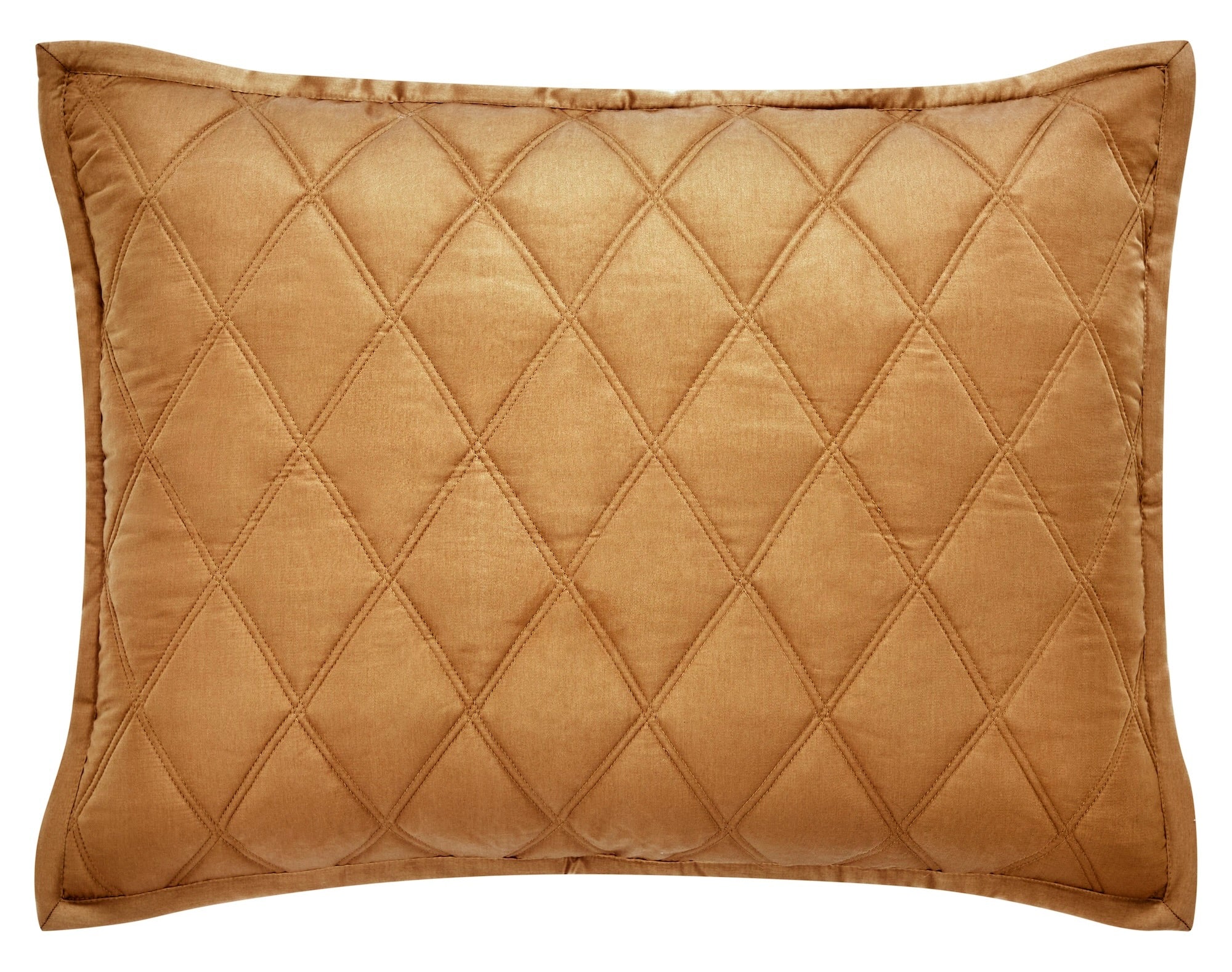 SS-260-2026_1|Rectangular golden-brown quilted coverlet. Features a classic diamond stitch pattern, soft fabric texture, and finished border.