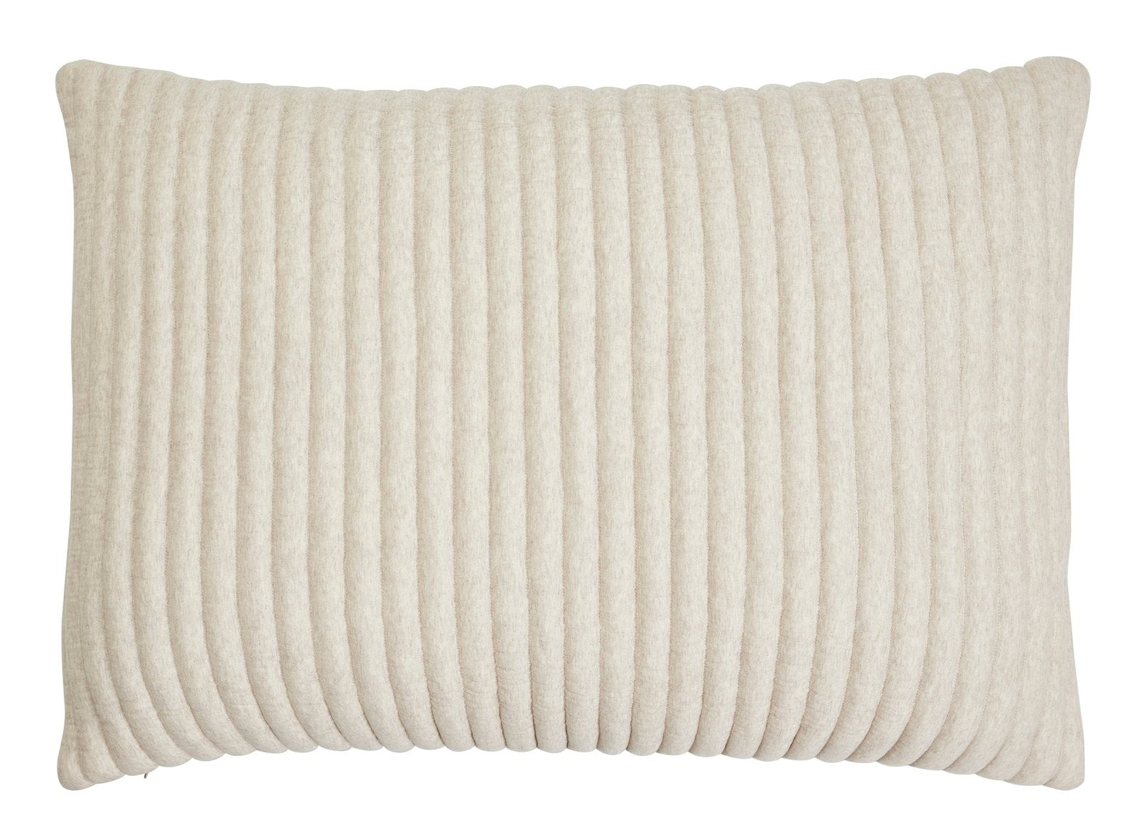 SS-368-2026_1|Modern rectangular beige decorative pillow with elegant vertical ribbed texture, perfect for adding cozy charm and style to any bedding.