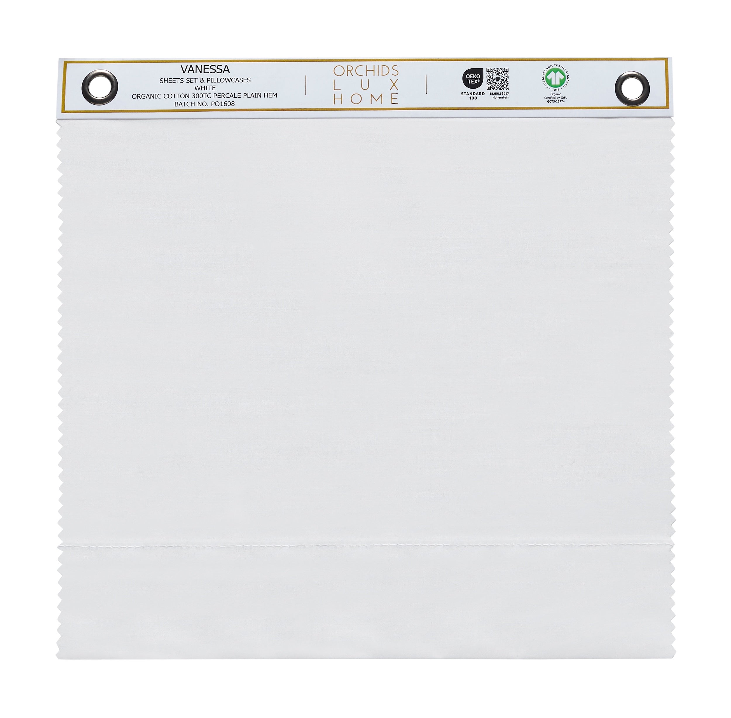 SWT-547-X_1|Organic cotton percale Vanessa sheets swatch, 360TC, plain hem, GOTS certified for eco-friendly luxury bedding.