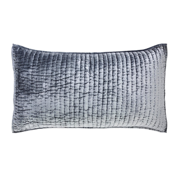 KS-340-2036_1|Luxurious silver grey velvet quilted blanket, featuring a rich, textural square pattern, perfect for elegant bedroom comfort.