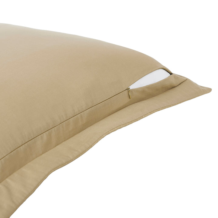 ES-269-2626_2|Tan woven coverlet pillow sham with concealed zipper detail, showcasing practical and elegant design.