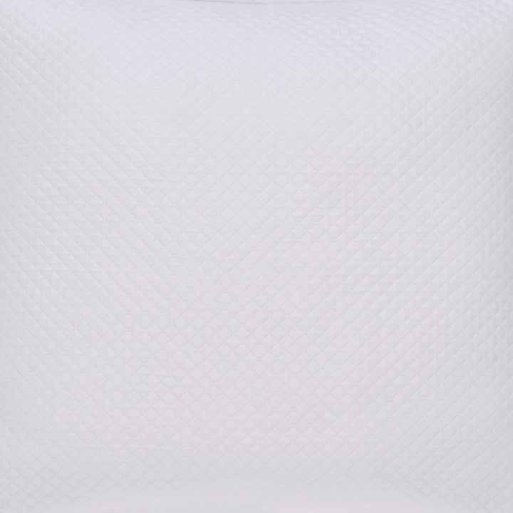 CL-173-9496_2|Close-up of a premium white quilted coverlet, showcasing its elegant diamond pattern. Soft and luxurious bedding.