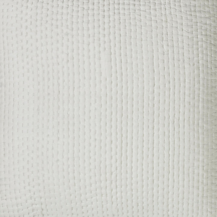 SWT-197-7.8_1|Minimalist white kantha stitch quilted pillow fabric with subtle vertical lines, creating a serene and timeless bedroom feel.