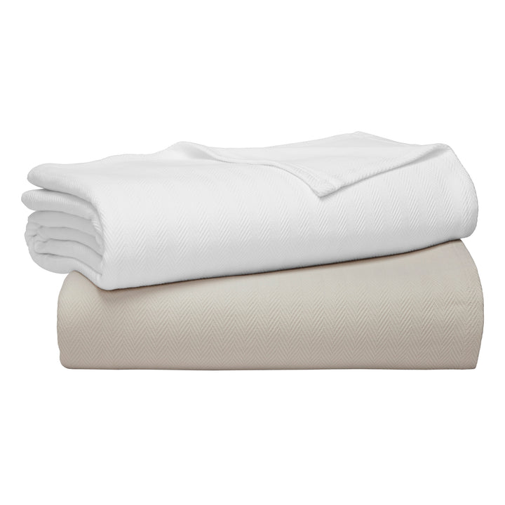 BL-866-11096_10|Stacked white and cream herringbone blankets, soft cotton bed throws for versatile, cozy home decor and comfort.