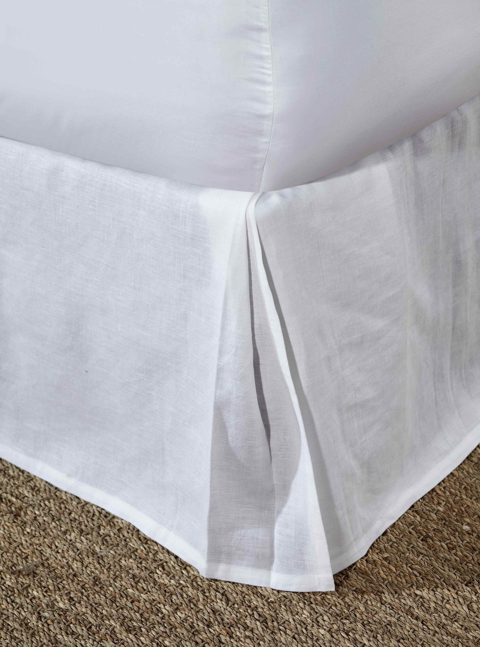 BS-101-X_1|Crisp white linen bed skirt with tailored pleats, adding a clean, elegant finish to your bedroom decor. (118)