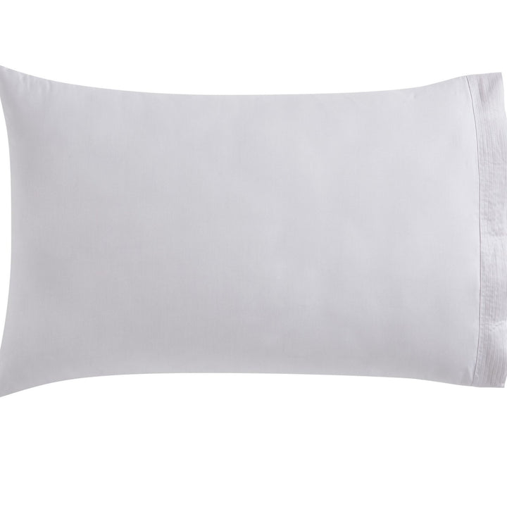 AKP-523-2040_1|Stylish light grey 100% cotton pillowcase with subtle pintuck pleats. Soft, smooth, breathable bedding comfort.