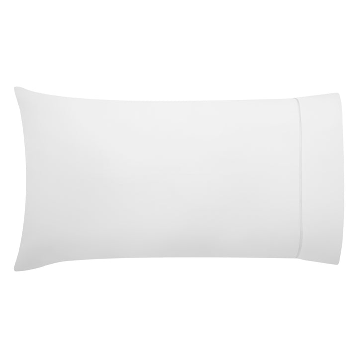ASP-546-2032_7|Single white 100% cotton sateen pillowcase, featuring a smooth, plain texture and a classic hemmed opening.