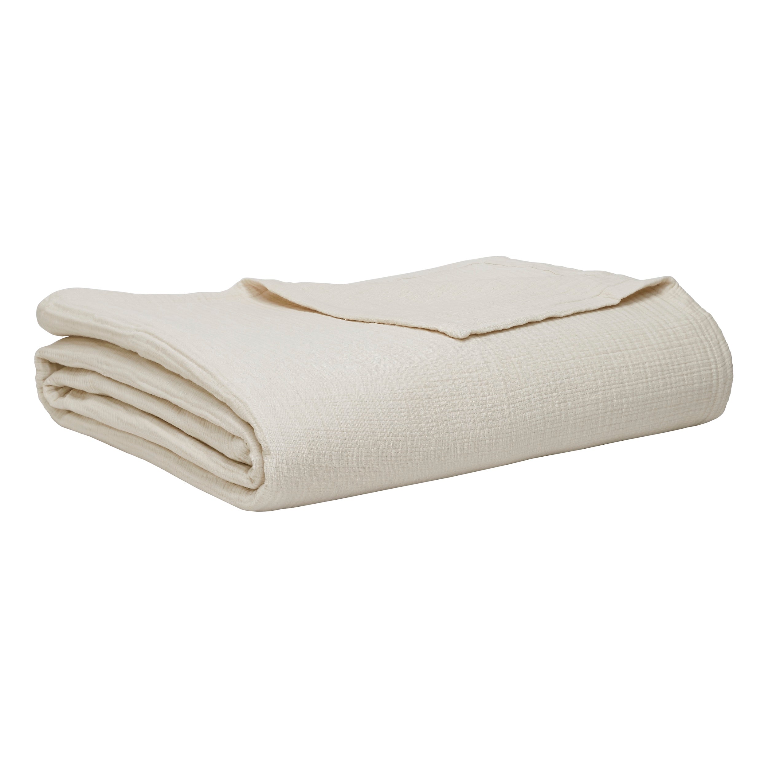 BL-862-9496_8|Elegantly folded cream textured blanket, showcasing its soft, breathable cotton fabric. A versatile and cozy addition to any room.