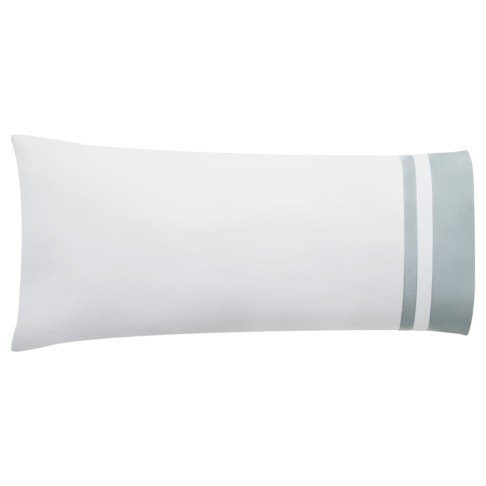 AKP-541-2040_1|Crisp white 100% cotton pillowcase featuring elegant light blue & white stripes, soft, breathable, comfortable bedding luxury.