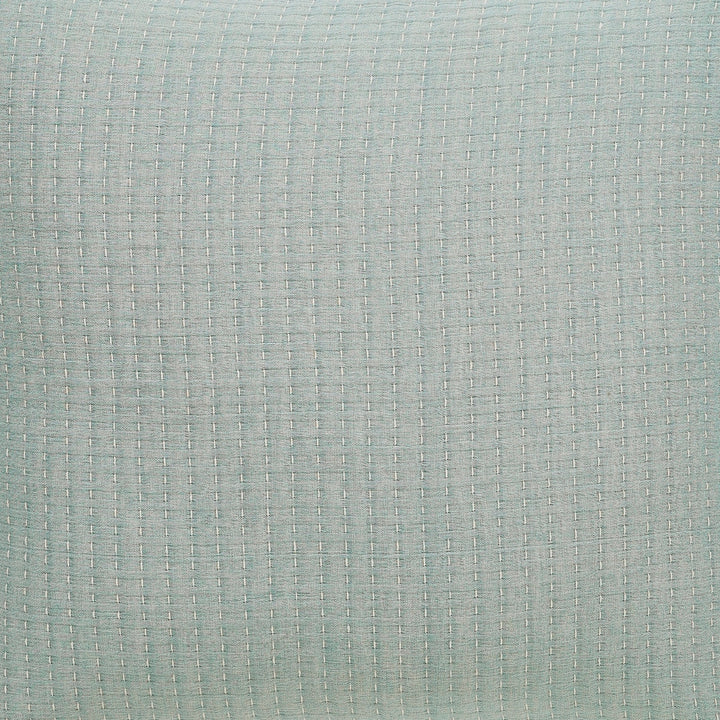 BT-106-9496_5|Close-up of light blue textured quilt blanket fabric with subtle white woven squares, ideal for modern bedroom decor.