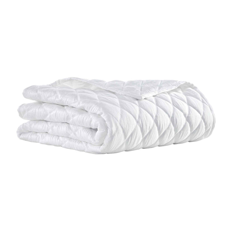 CL-179-11096_6|A neatly folded white diamond quilted coverlet, showcasing its soft, plush texture and versatile design appeal.