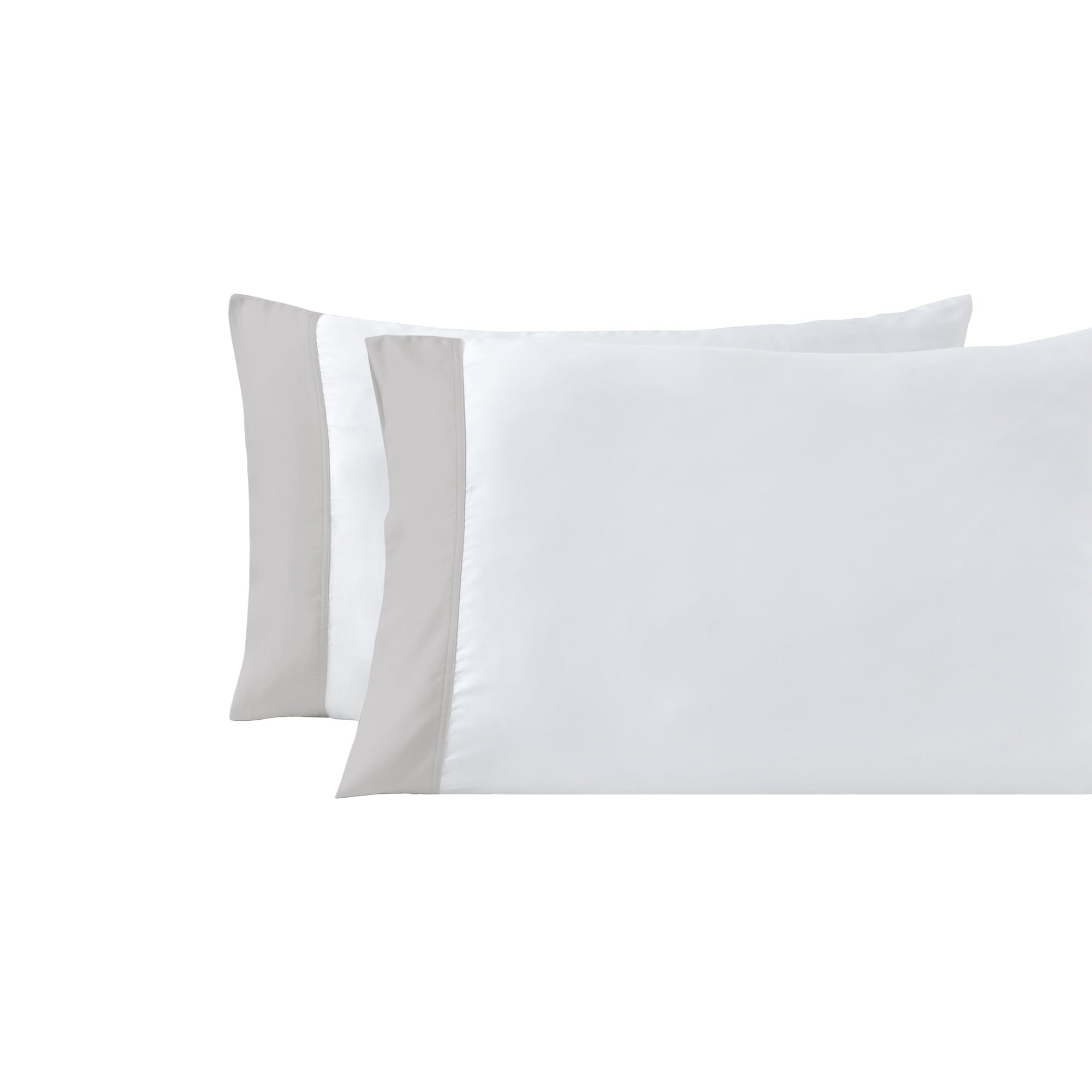 ASP-529-2032_1|Elegant white 100% Lyocell pillowcases with stylish grey contrast hem, offering a luxurious and cool, comfortable sleep.