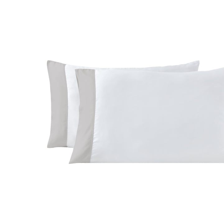 ASP-529-2032_1|Elegant white 100% Lyocell pillowcases with stylish grey contrast hem, offering a luxurious and cool, comfortable sleep.