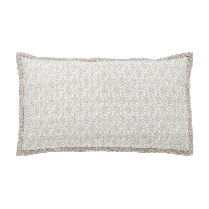 KS-348-2036_1|Elegant white pillow sham featuring delicate beige embroidery, perfect for adding a sophisticated touch to bedroom decor.
