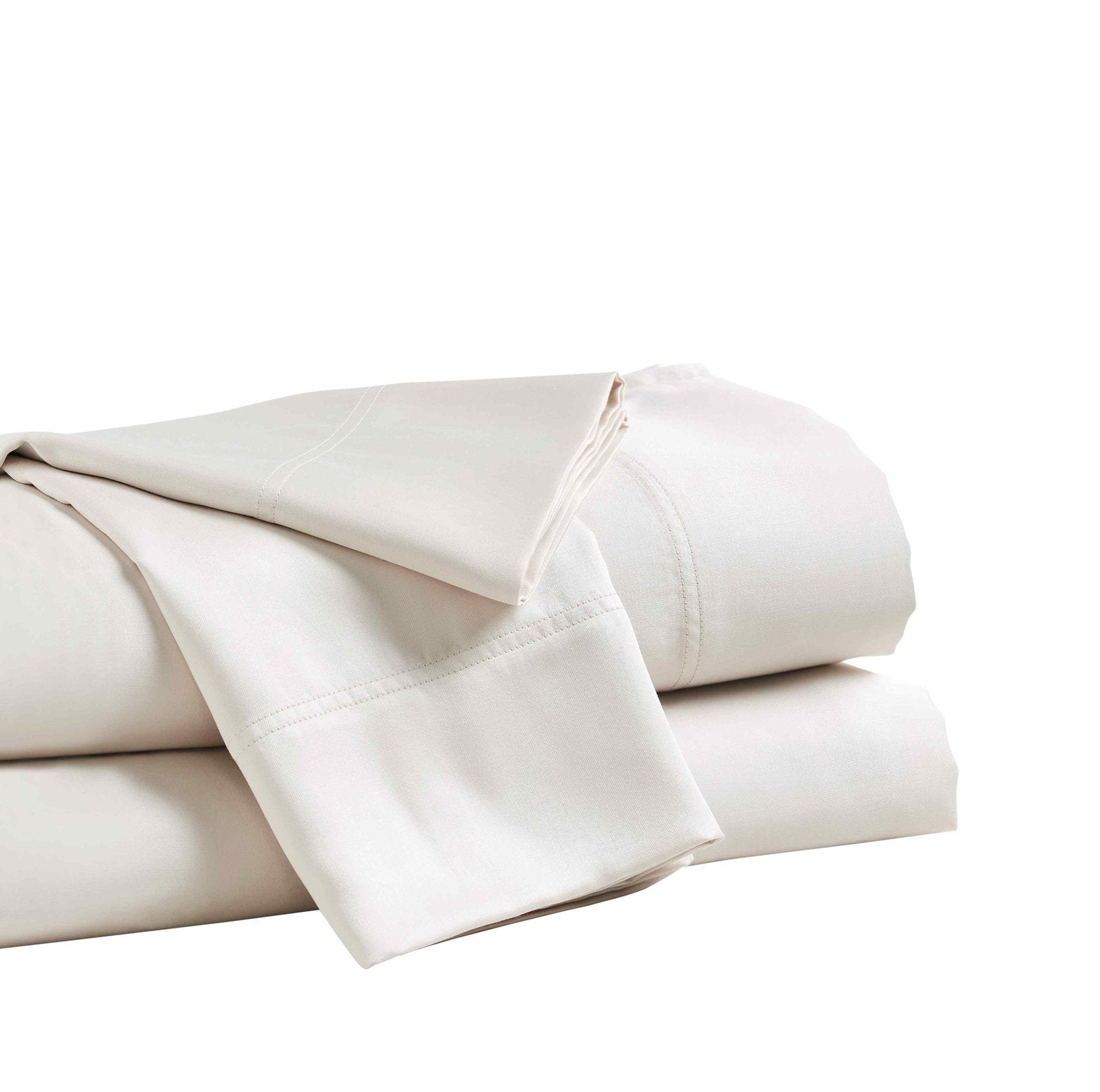 CSS-510-7284_3|Elegantly folded neutral beige 100% Lyocell sheets, offering a naturally soft, breathable, and luxurious sleep experience.