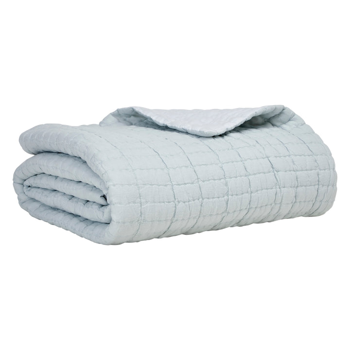 QT-373-9496_6|Soft light blue quilted bedding, featuring a cozy textured grid pattern, perfect for adding serene comfort to any bedroom decor.