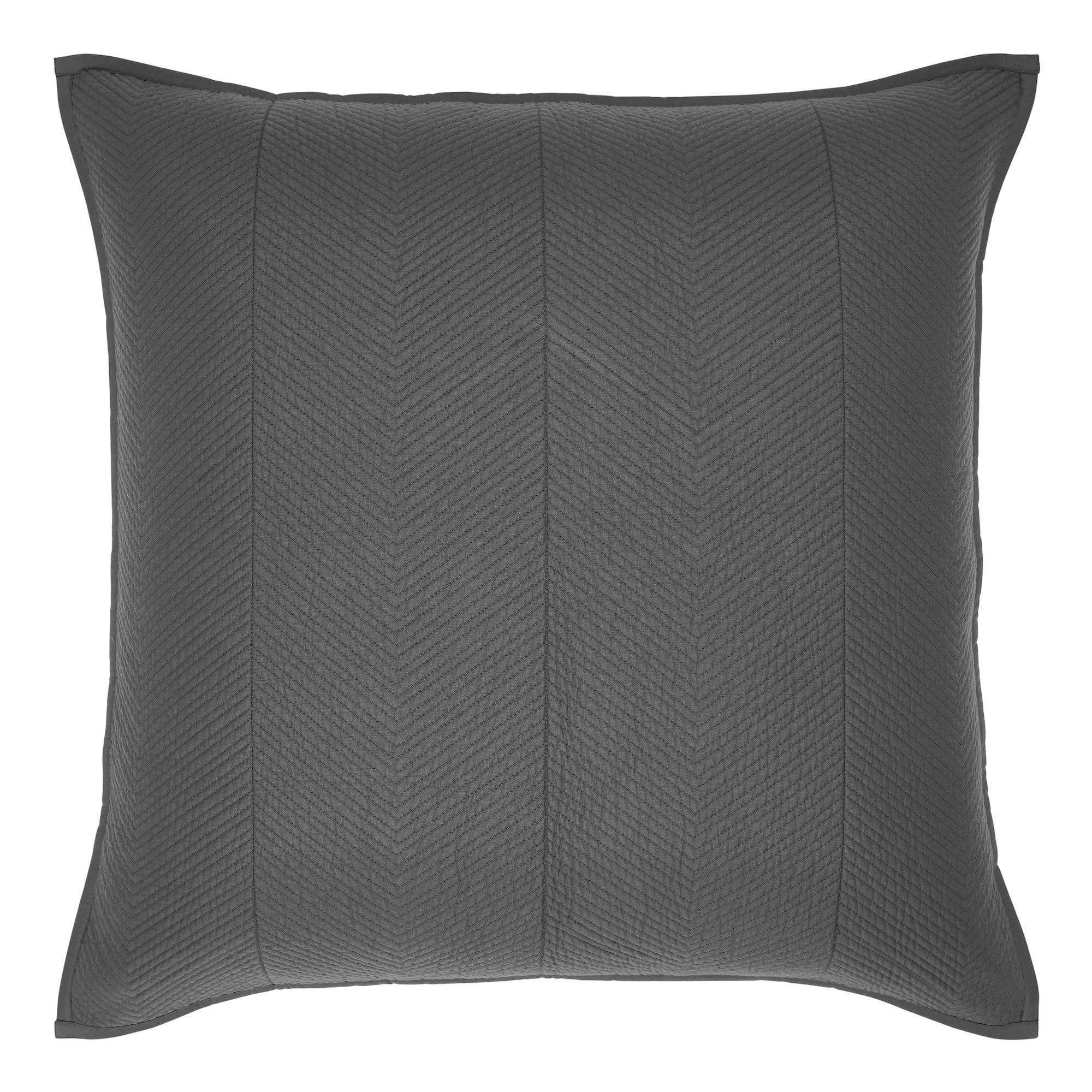 ES-263-2626_1|Stylish dark grey quilted coverlet sham, with a distinctive herringbone pattern, perfect for enhancing bedroom decor comfort.