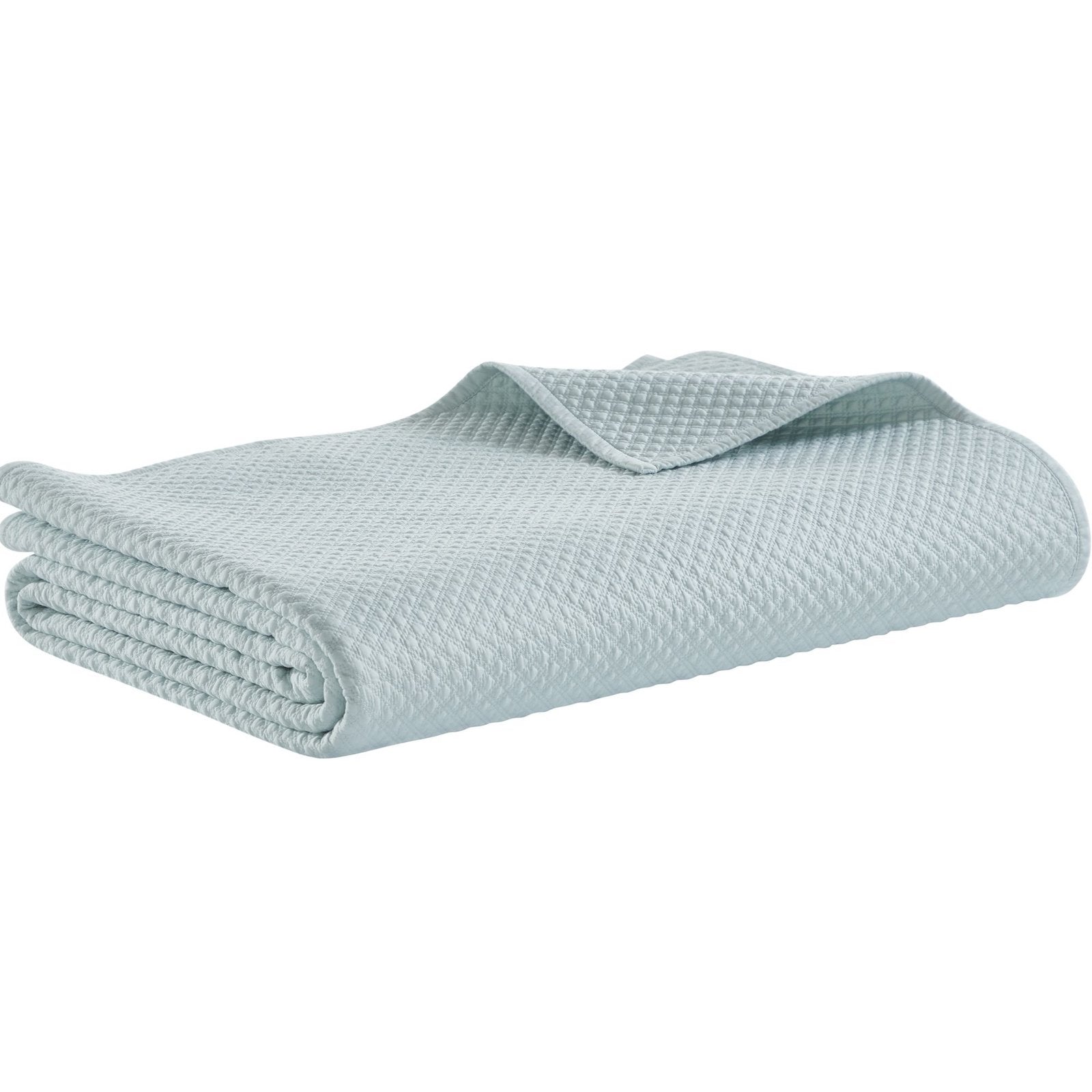 CL-252-11096_6|Perfectly folded refreshing mint green quilted coverlet, showcasing its elegant texture and versatile soft bedding appeal.