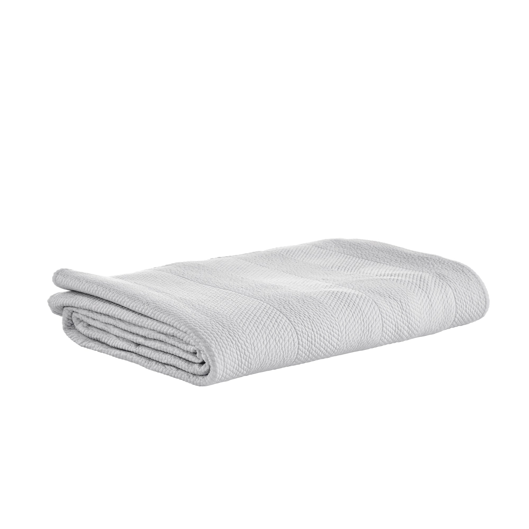 CL-172-11096_5|Neatly folded light grey quilted coverlet featuring a subtle herringbone pattern, perfect for luxurious neutral bedding.