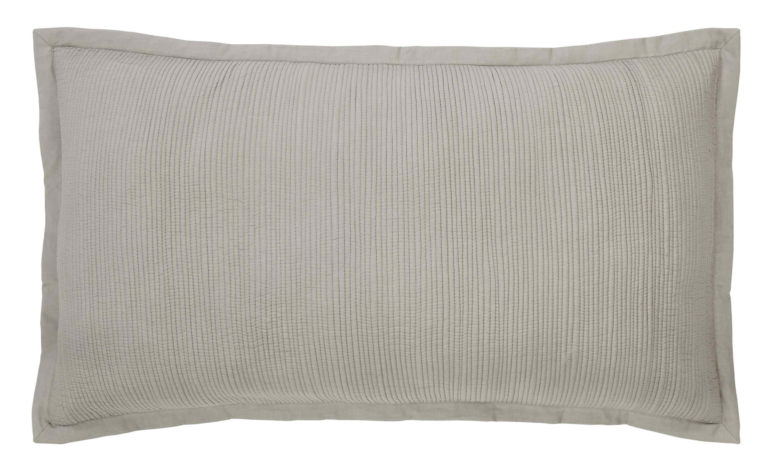 KS-162-2036_1|Elegant light grey quilted coverlet pillow sham, featuring a subtle ribbed pattern for a minimalist, comfortable aesthetic.