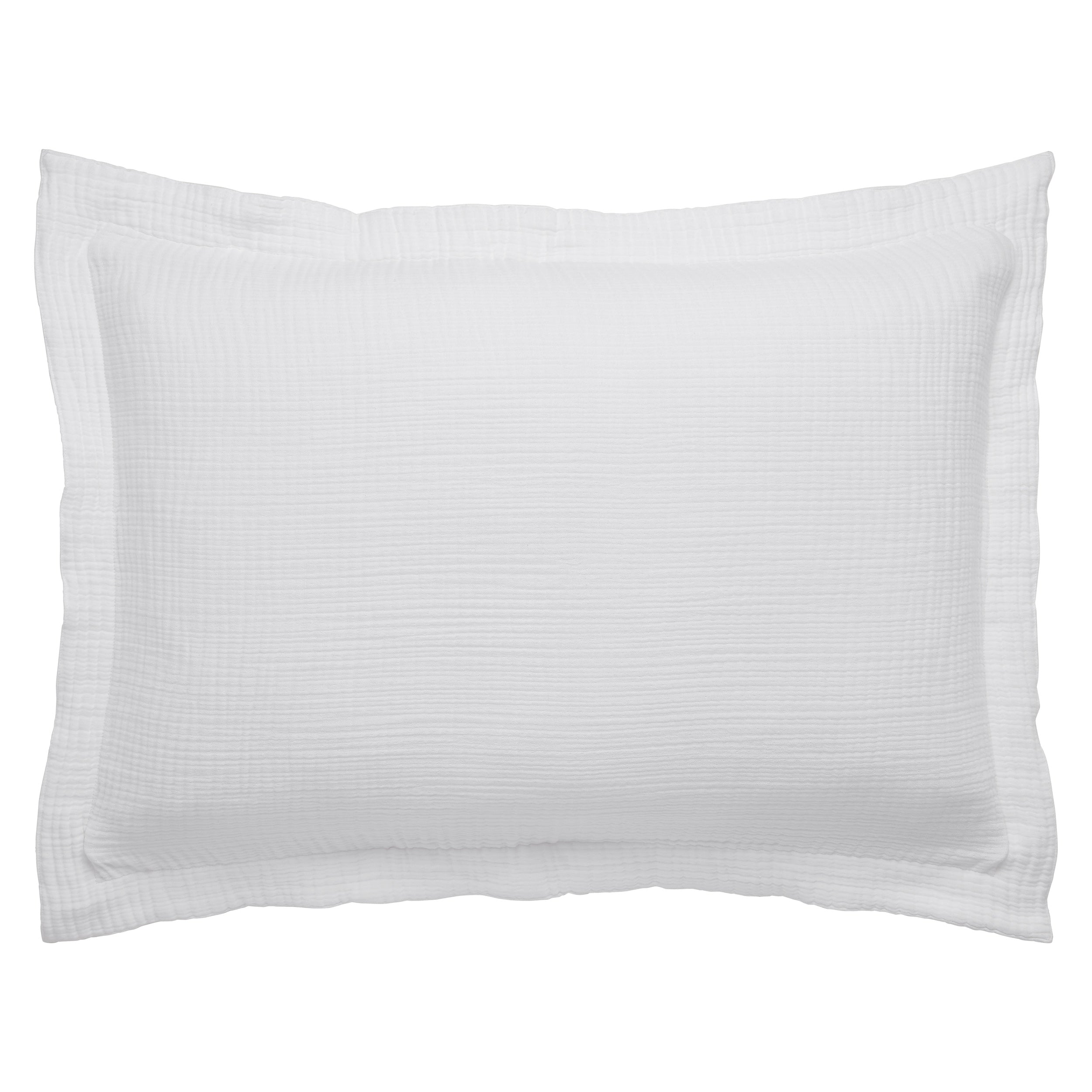 SS-048-2026_1|Crisp white organic cotton duvet cover pillow sham, soft crinkled texture, perfect for a serene bedroom decor.