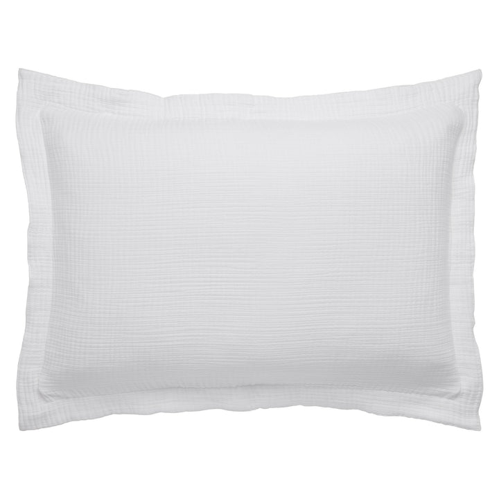 SS-048-2026_1|Crisp white organic cotton duvet cover pillow sham, soft crinkled texture, perfect for a serene bedroom decor.