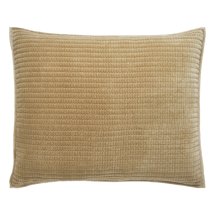 DE-267-3137_1|Gold beige quilted velvet coverlet sham, luxurious and soft textured bedding for a cozy, elegant bedroom design.