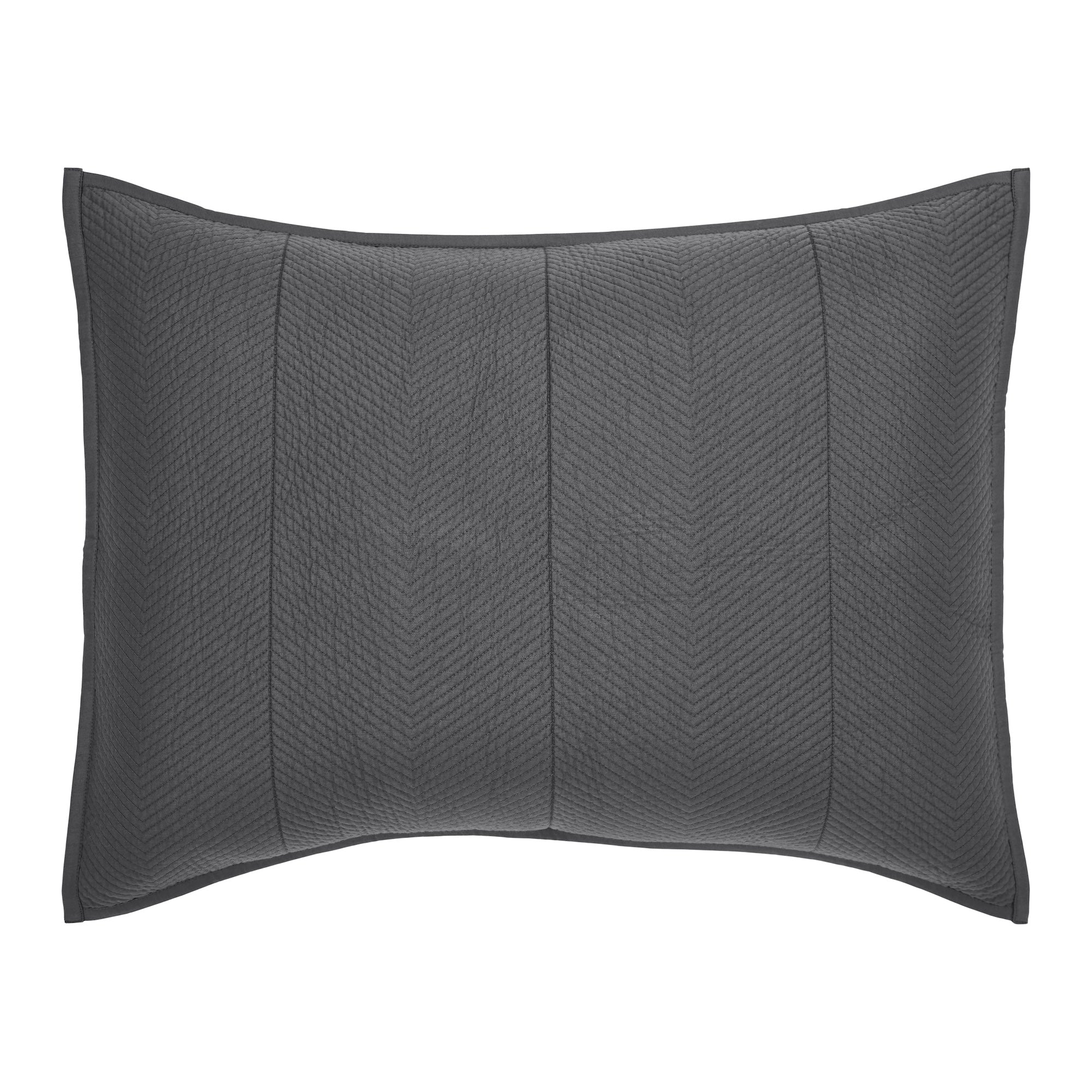 SS-263-2026_1|Dark grey quilted coverlet with bold chevron pattern. Modern bedding for a cozy bedroom, adding stylish texture.