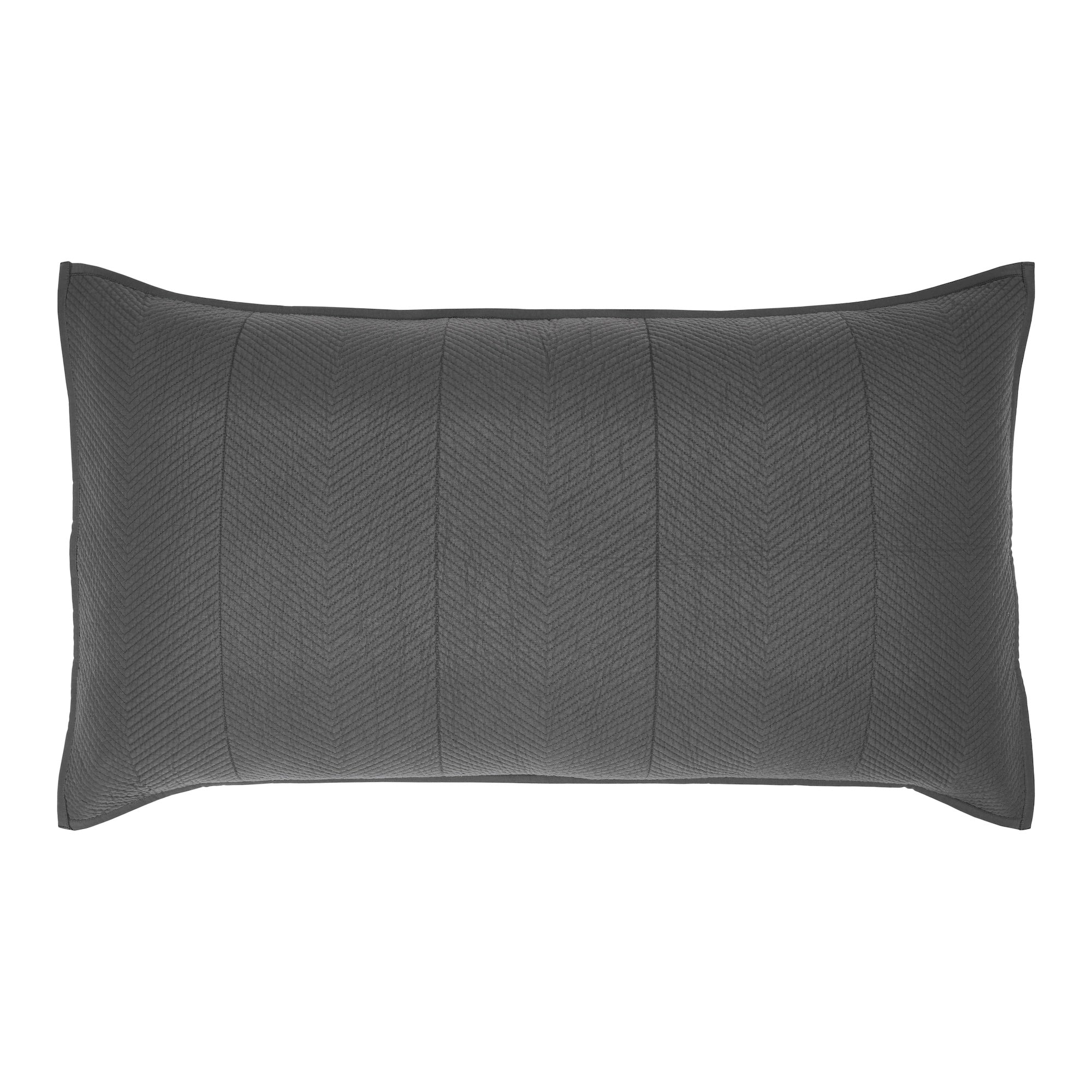 KS-263-2036_1|Stylish dark grey quilted coverlet sham, with a distinctive herringbone pattern, perfect for enhancing bedroom decor comfort.
