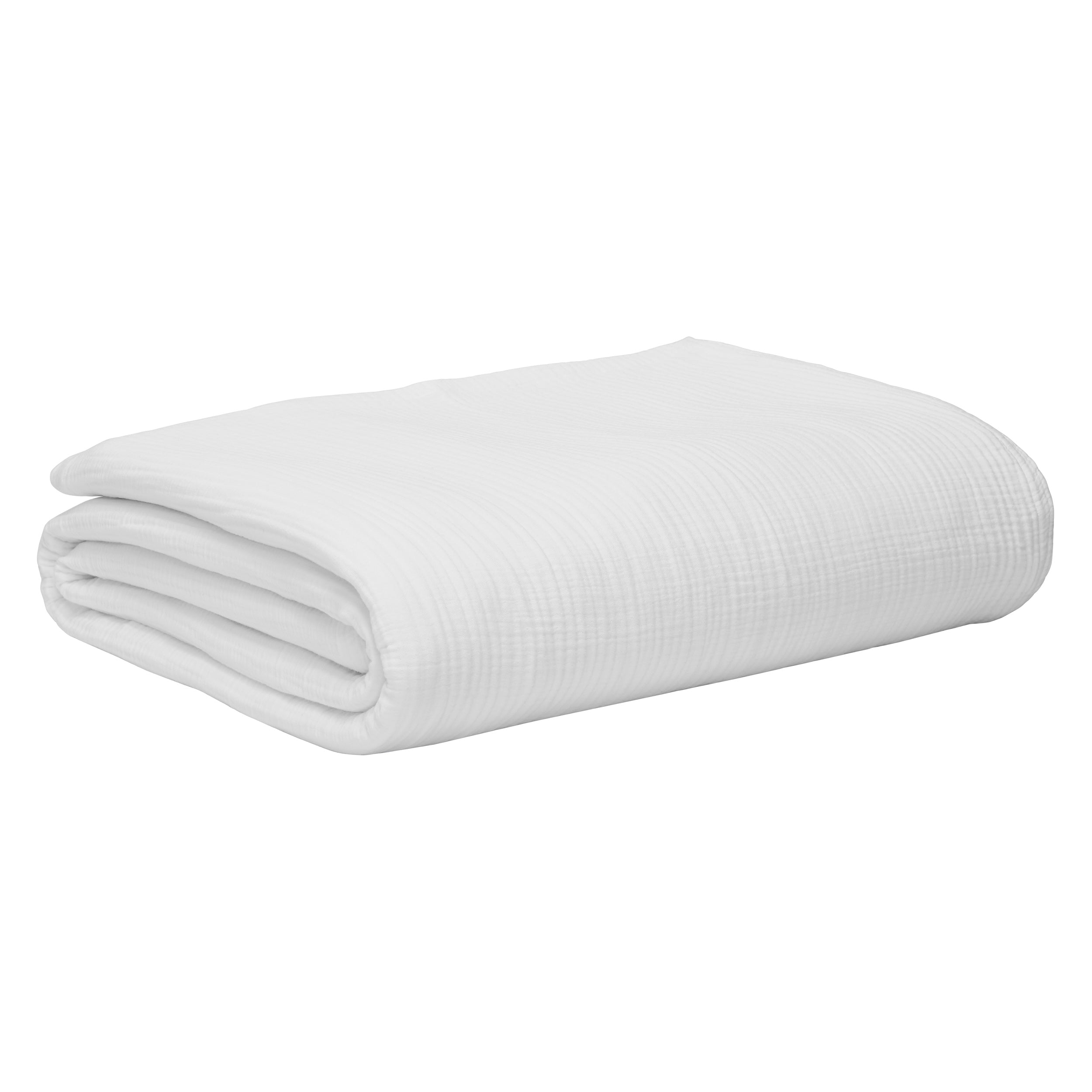 BL-861-11096_7|Neatly folded white crinkle cotton blanket, compact and soft with a textured finish, ideal for easy storage and comfort.