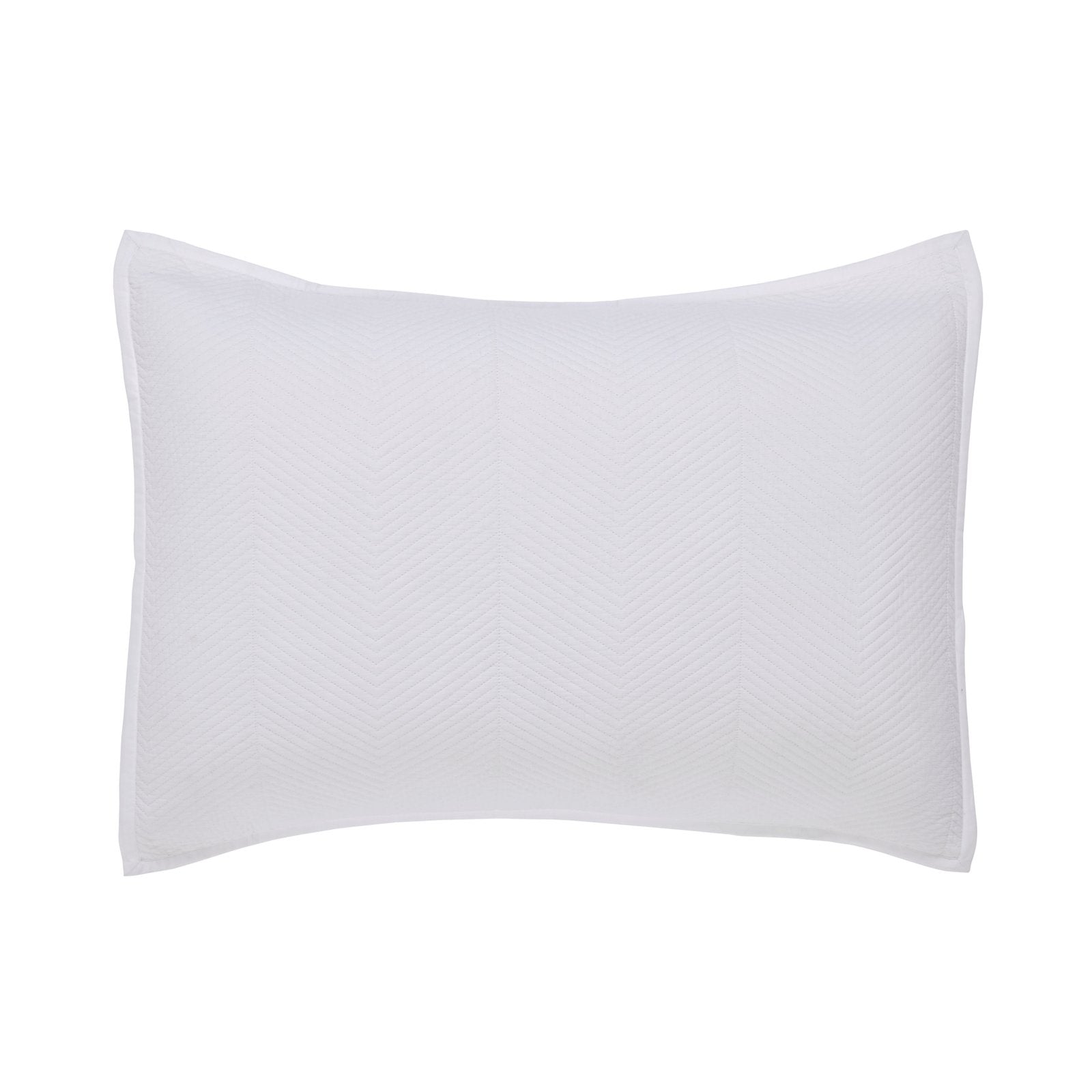 SS-170-2026_1|Pure white quilted coverlet sham featuring a sophisticated herringbone pattern and a crisp framed border. Elegant bedding choice.