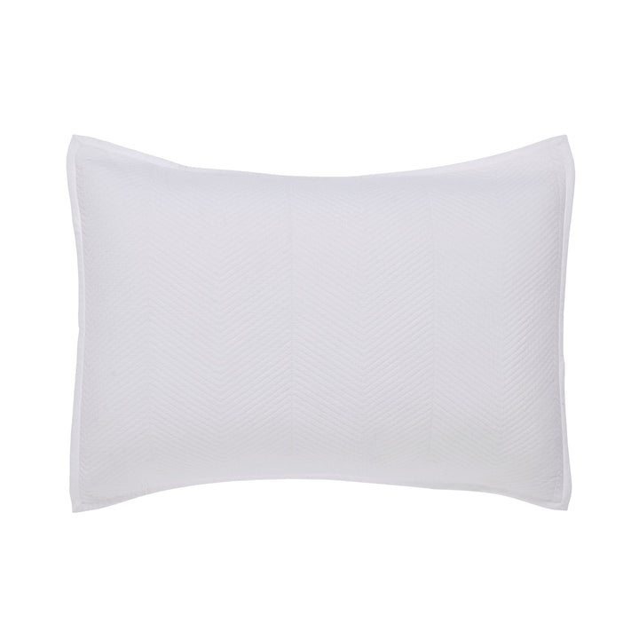 SS-170-2026_1|Pure white quilted coverlet sham featuring a sophisticated herringbone pattern and a crisp framed border. Elegant bedding choice.