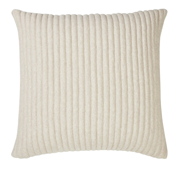 ES-368-2626_1|Cream ribbed square throw pillow. Textured off-white decorative cushion, ideal for modern sofa or bedroom decor.