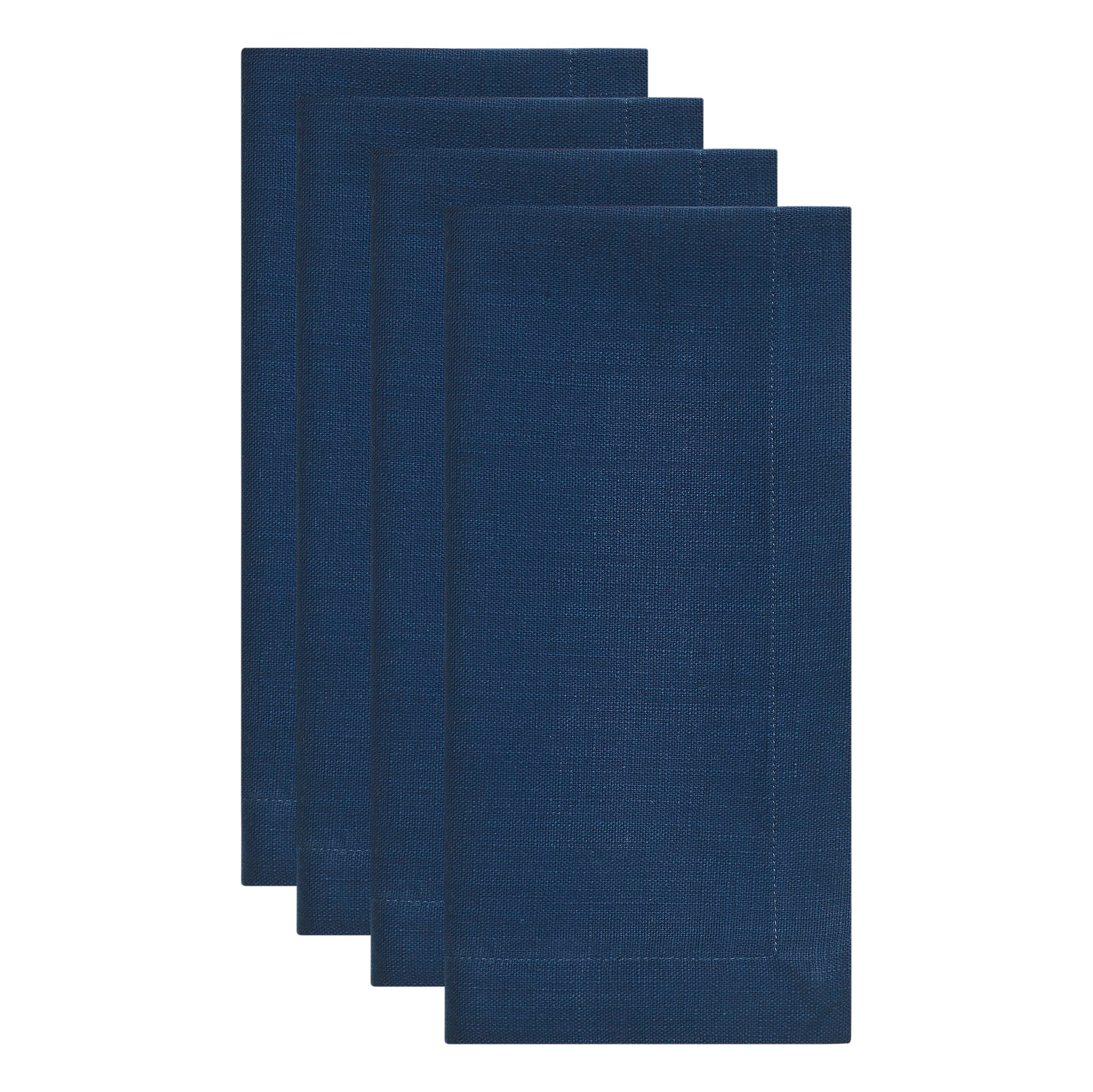 NP-4801-2020_2|Set of four folded navy blue linen-feel cloth dinner napkins, durable and elegant for dining, parties, or everyday use.