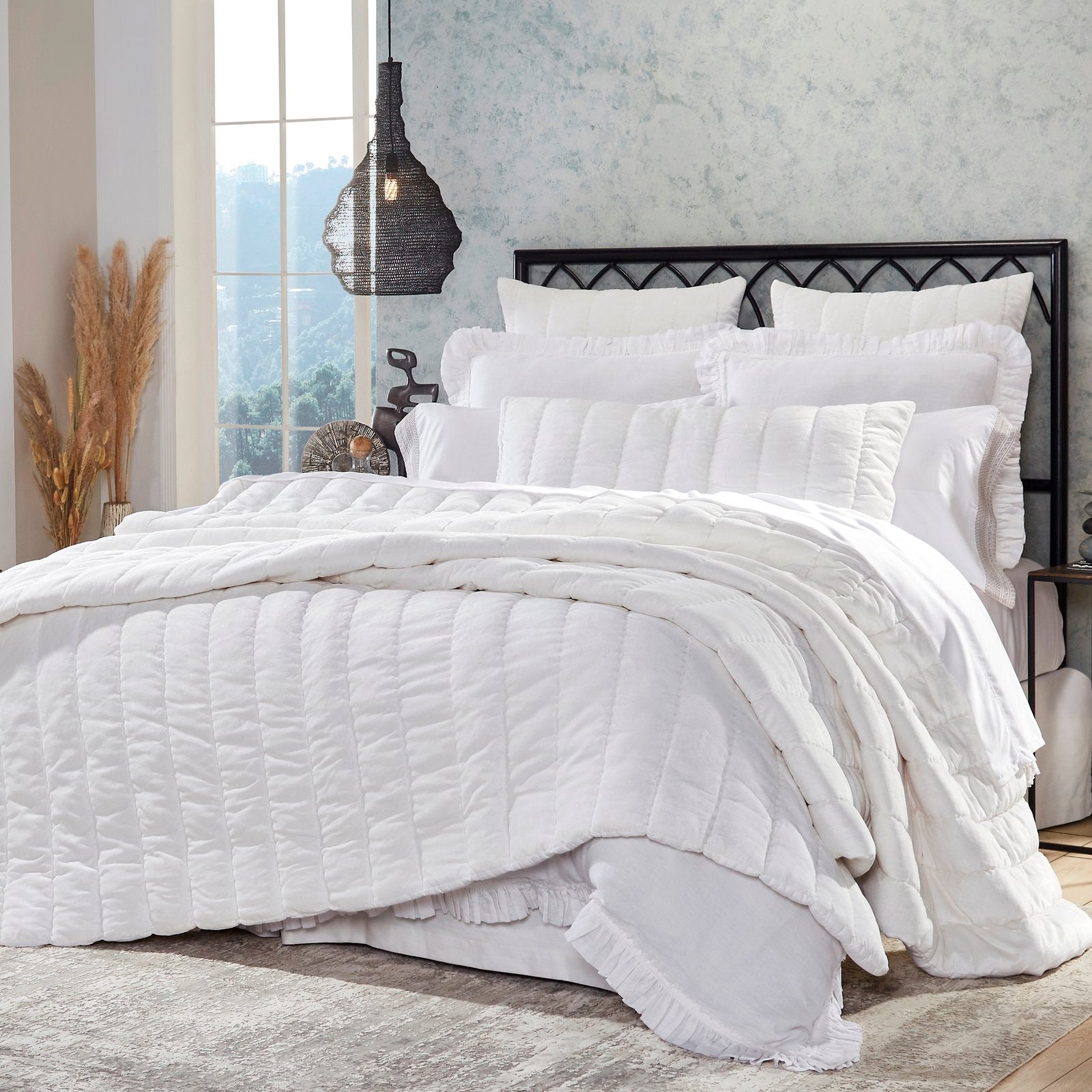 QT-337-11096_2|Crisp white quilted quilt adding luxurious comfort to a modern bedroom. Features a soft, textured finish for elegance.