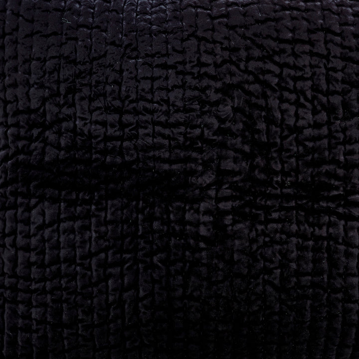 SWT-361-7.8_1|Sophisticated black deeply quilted fabric with subtle texture variations, adding luxurious depth and warmth to home decor.