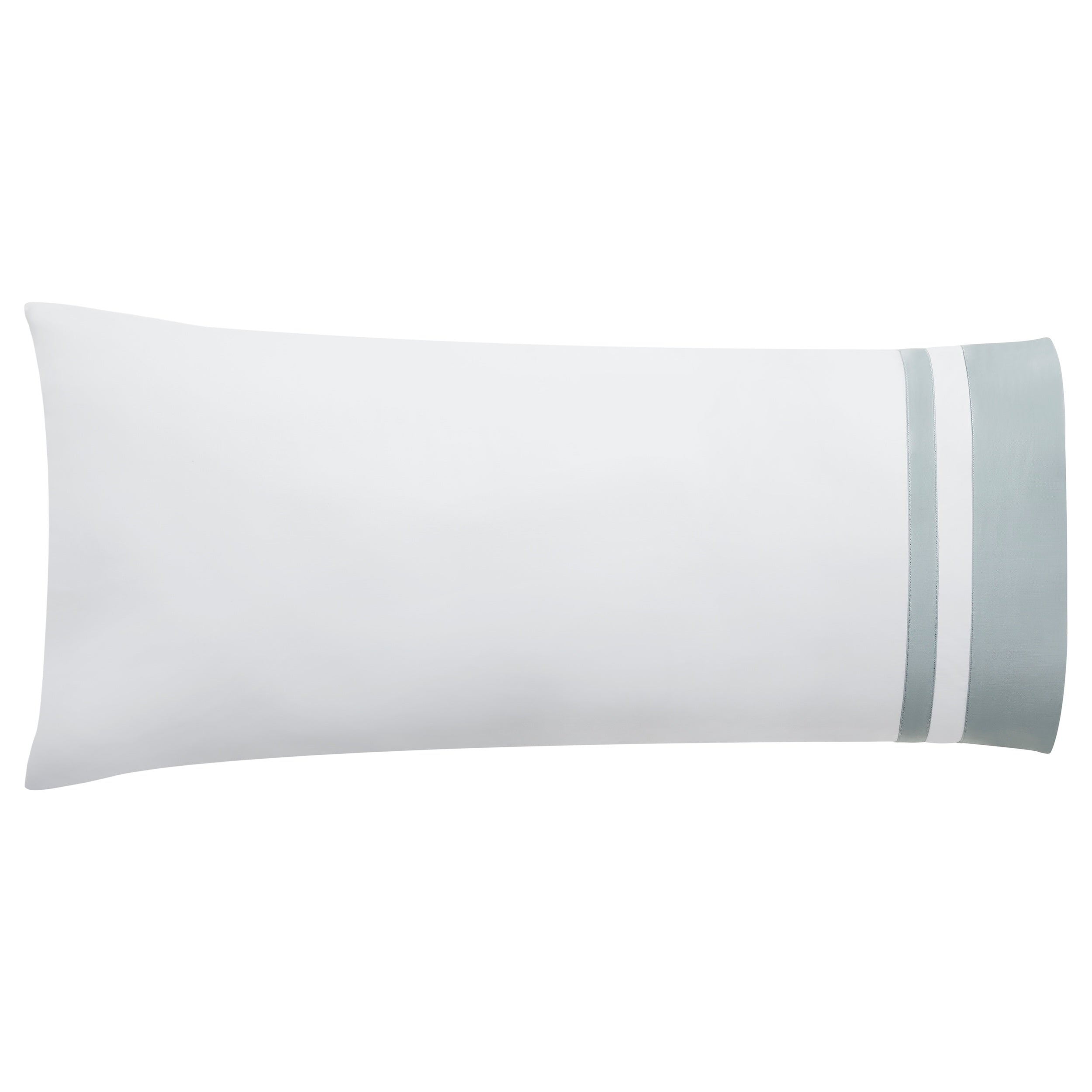 AKP-541-2040_3|Single white 100% cotton sateen pillowcase, standard size, with a wide light blue solid and white striped border.